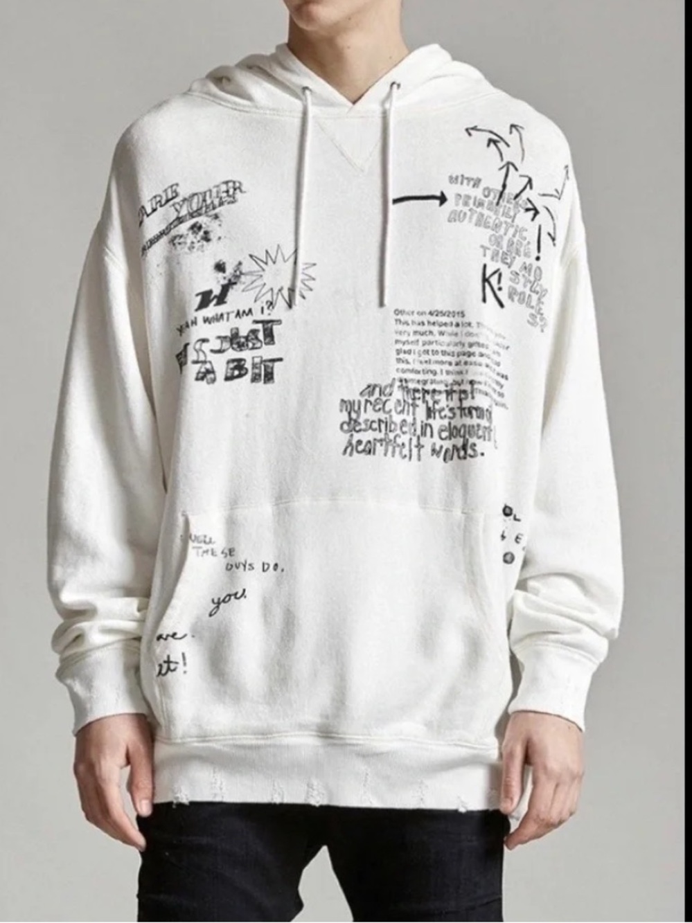 R13 Men's Cream Graphic Hoodie Sweatshirt
